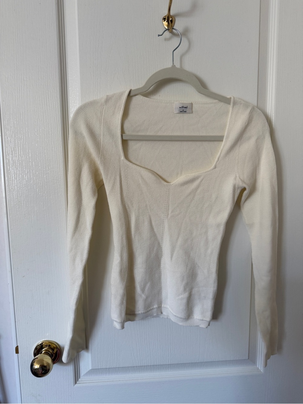 Wilfred Cream Square Neck Ribbed Long-Sleeve Top